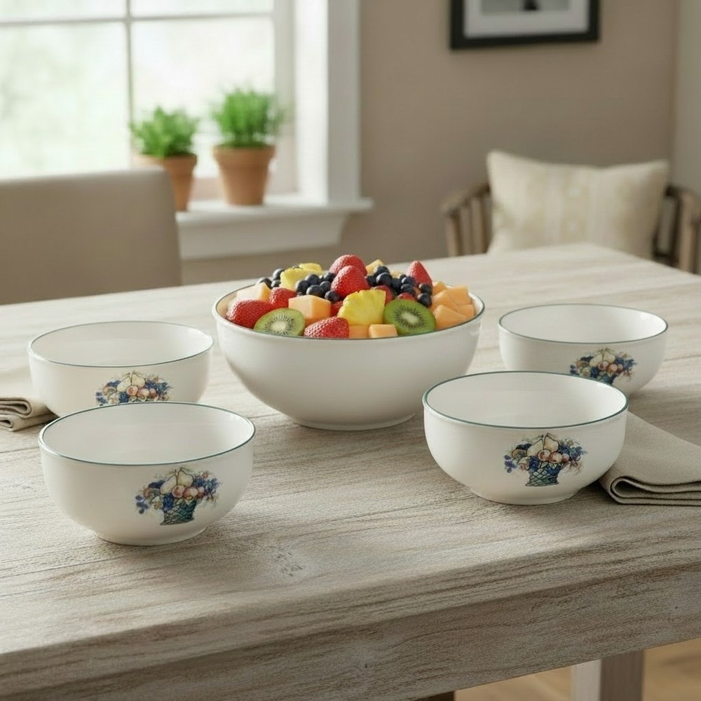 Vintage Set of 4 Napoli Hand-painted Soup Cereal Bowls Stoneware Fruit‎ Basket